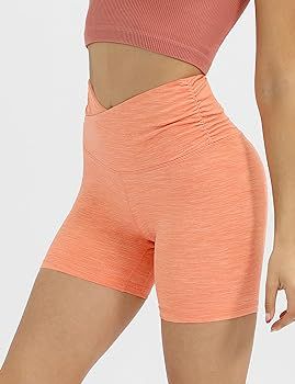 ODODOS Gathered Cross Waist Yoga Shorts for Women, 5"/ 8"/ 2.5" Sports Gym Workout Athletic Running  | Amazon (US)