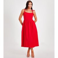 Women's Red Tie Strap Full Skirt Midi Dress Quiz New Look | New Look (UK)