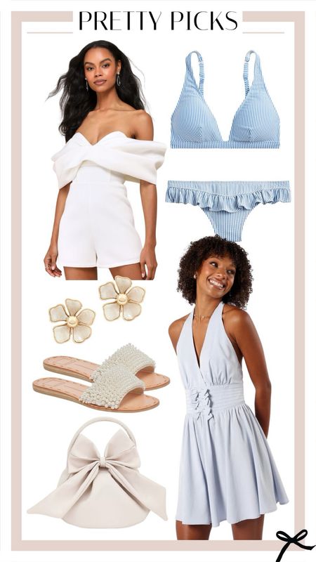 This week's Pretty Picks are in! I love this off the shoulder romper, perfect for a spring date night. Pair is with these pearl detail sandals and floral earrings to complete the look. 

#LTKstyletip #LTKbeauty #LTKSeasonal