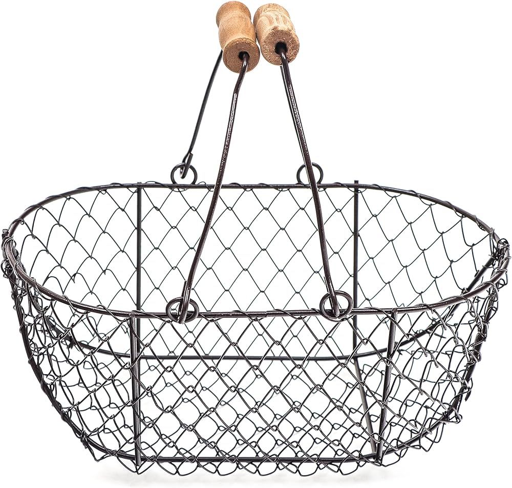 10" Oval Wire Basket with Wooden Handles - Vintage Style - By Trademark Innovations | Amazon (US)