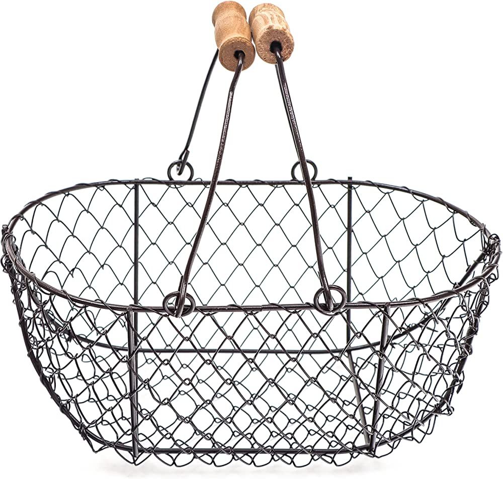 10" Oval Wire Basket with Wooden Handles - Vintage Style - By Trademark Innovations | Amazon (US)