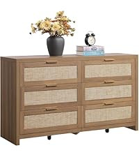 Sicotas Rattan Dresser for Bedroom, 56.9" Wide 6 Drawer Dresser with Ample Storage, Wooden Dresse... | Amazon (CA)