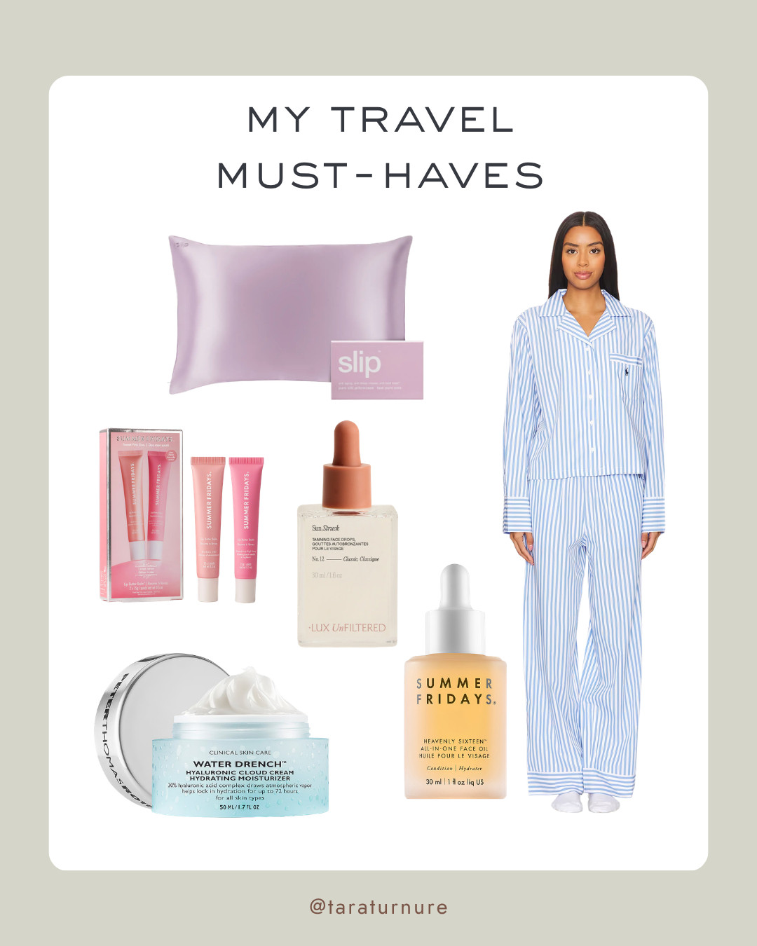 My travel uniform: silk, stripes, and serious skincare. Everything you need to arrive refreshed. 

#TravelMustHaves #JetsetLife #SummerFridays #TravelSkincare #VacationEssentials #TravelOOTD #SelfCareRoutine #ComfortStyle 

 #LTKselfcare #LTKBeauty #LTKTravel