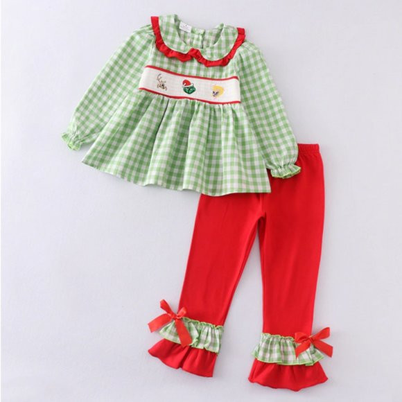 Boutique Grinch Stole Christmas Girls Smocked Embroidered Tunic Outfit Set | Poshmark