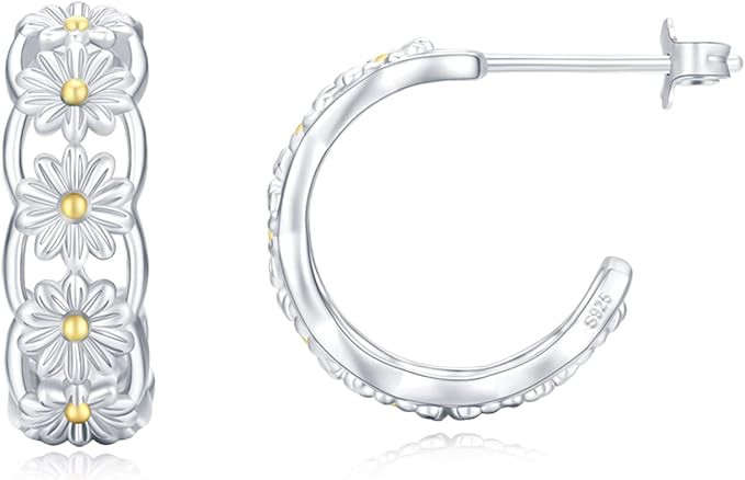 Daisy Hoop Earrings for Sensitive Ears 925 Sterling Silver Hypoallergenic Daisy Huggie Earrings f... | Amazon (US)