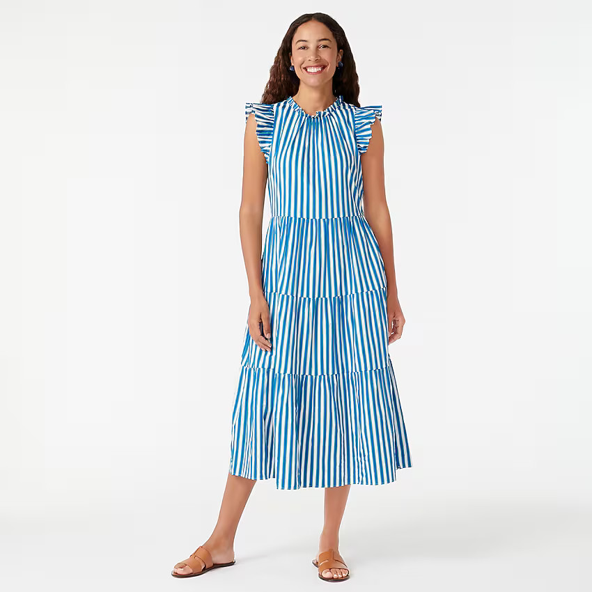 Tiered cotton dobby dress in cape stripe | J. Crew US