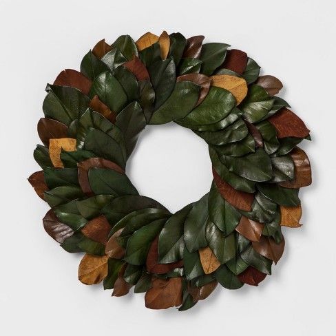 21.2" Dried Magnolia Leaves Wreath Green/Brown - Smith & Hawken™ | Target