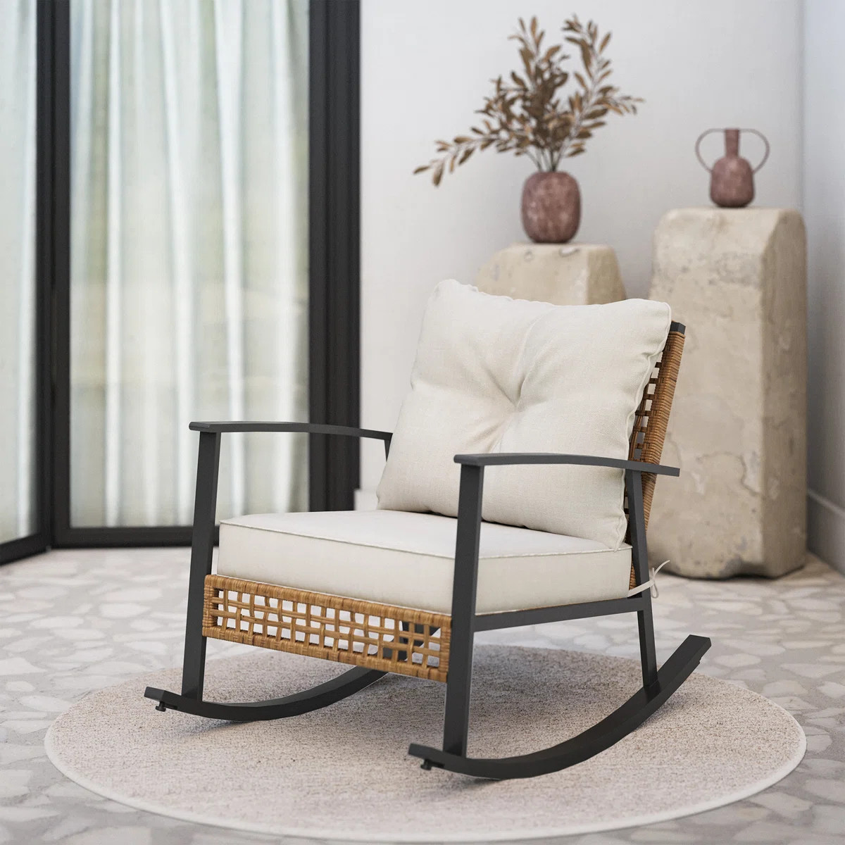 Aljaquan Patio Wicker Rocker with Cushions | Wayfair North America