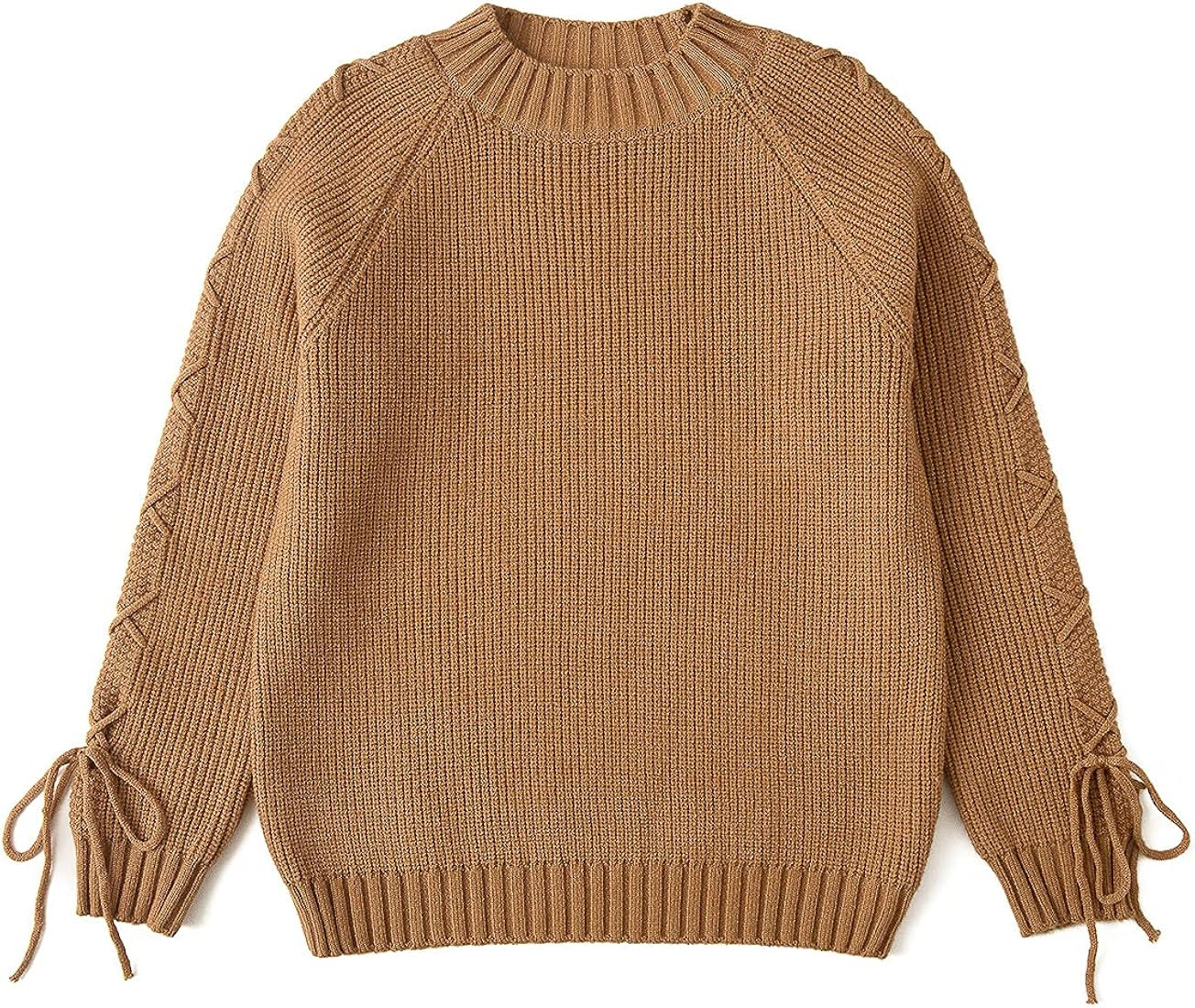 Curipeer Girl’s Long Sleeve Knit Sweater Lace Up Crewneck Cute Pullover Holiday 5-13Y | Amazon (US)