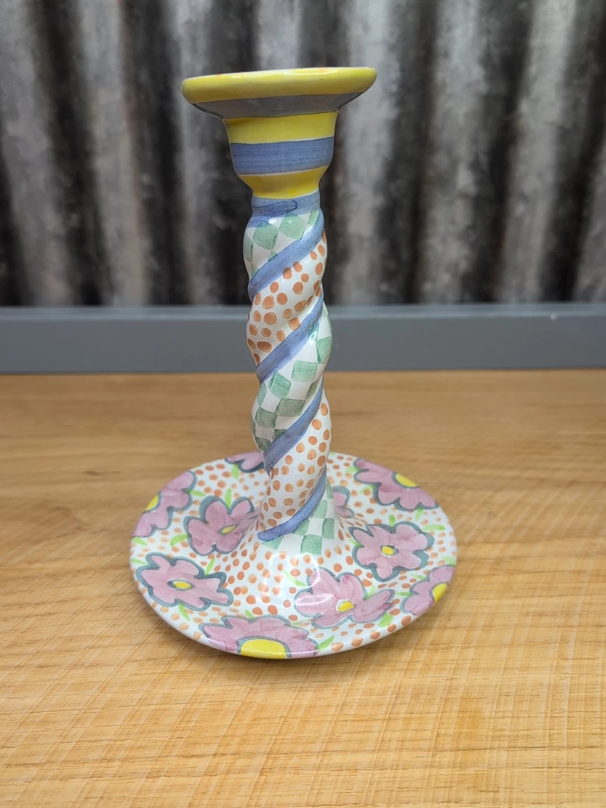 Vtg MacKenzie Childs Taylor Myrtle Ceramic Twisted Candle Stick Holder 8.5" | eBay US