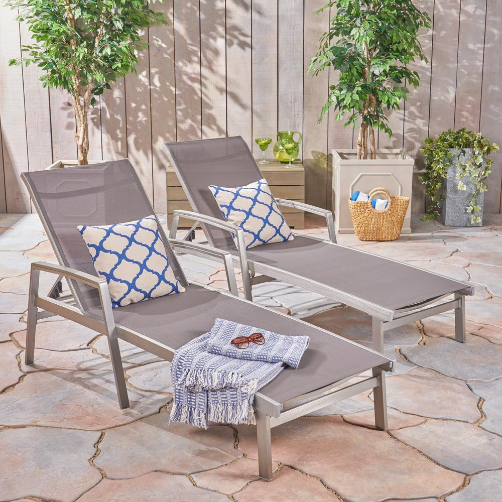 Jeremy Gray 2-Piece Metal Outdoor Chaise Lounge | The Home Depot