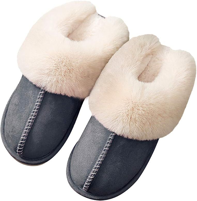 Womens Mens Slippers, Memory Foam Fluffy Fleece Fur Lined Slip on House Slipper Non-Slip Plush Cl... | Amazon (US)