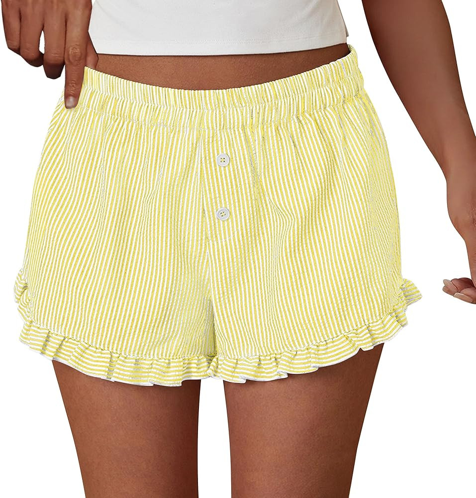PRETTYGARDEN Womens Boxer Shorts Y2K Ruffle Pajama 2026 Summer Spring Lounge Sleep Striped Casual... | Amazon (US)