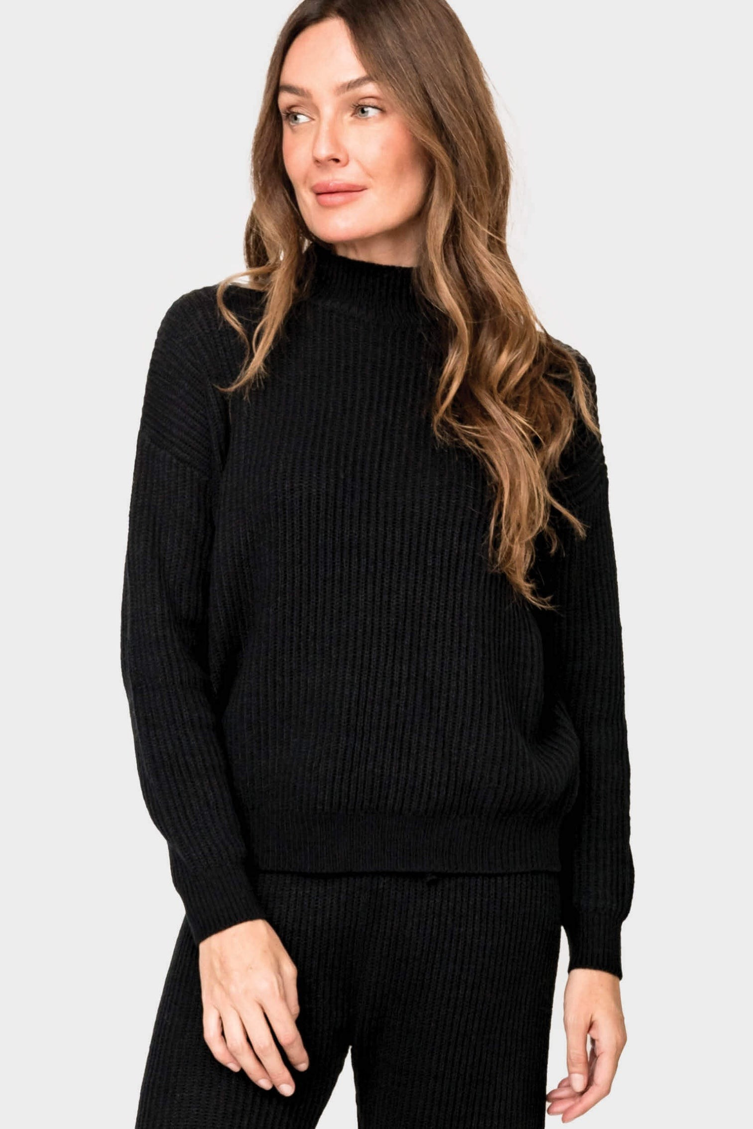 GIGI Funnel Neck Long Sleeve Cozy Ribbed Sweater | Gibson