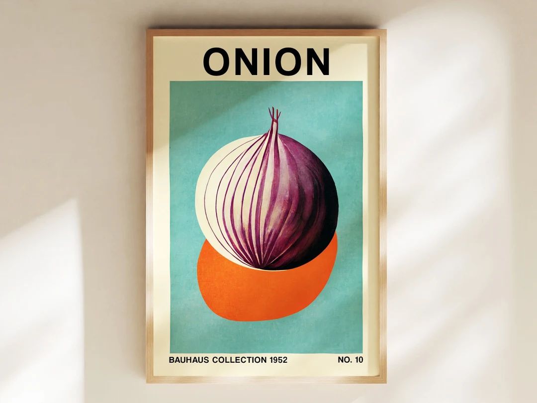 Onion Vegetable Print, Printable Bauhaus-Inspired Botanical Art, Midcentury Modern Decor, Retro V... | Etsy (US)