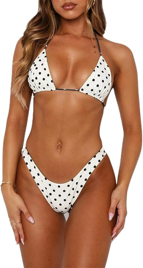 Alyweatry Women Halter String Bikini Set Sexy Floral Print Triangle Cheeky High Cut Thong 2 Piece... | Amazon (US)