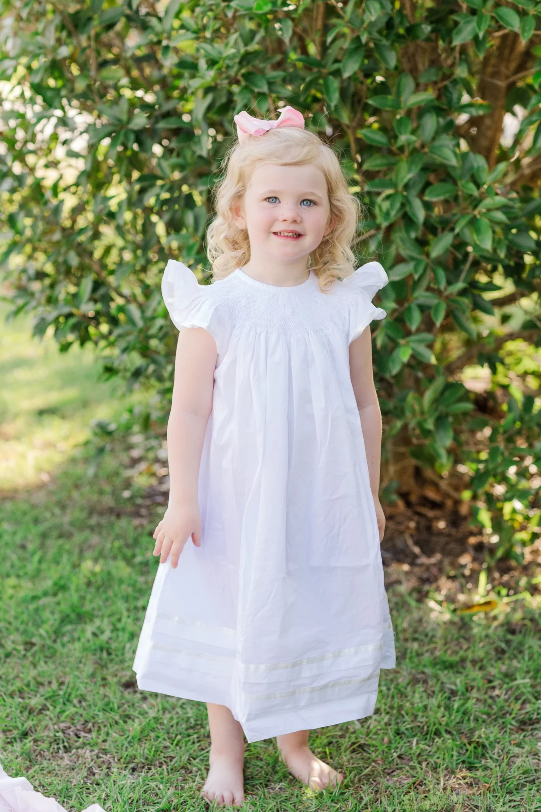 Heirloom Smocked Dress - Flutter Sleeve White With White Smocking - Easter, Flower Girl Dress, Fi... | Etsy (US)