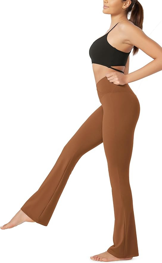 ODODOS Women's Cross Waist Bootcut Yoga Pants with Inner Pocket, Non See Through Bootleg Gym Work... | Amazon (US)