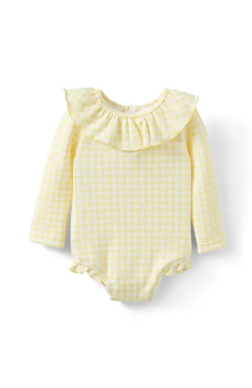 Cotton On Kids Bonnie Long Sleeve Ruffle One Piece in Baby Yellow Mini Gingham at Nordstrom, Size 3-6M | Nordstrom