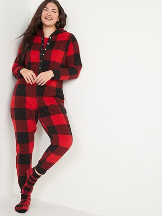 Matching Printed Microfleece Hooded One-Piece Pajamas for Women | Old Navy (US)