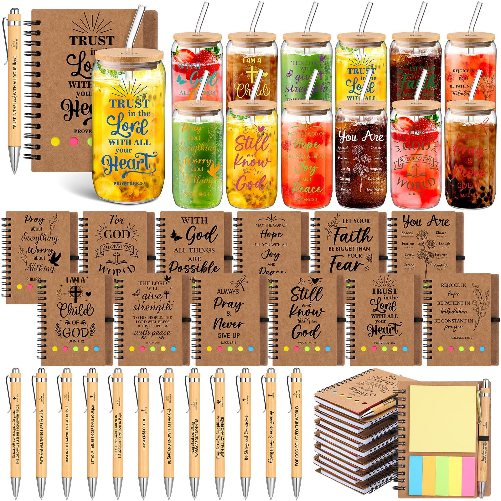 Skylety 12 Set Christian Gifts Bulk for Women Men Bible Study Journal 16 oz Inspirational Bible V... | Amazon (US)