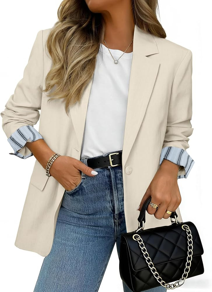 Simplee Blazer for Women Casual Long Sleeve Work Business Blazers Striped Cuff Suit Jacket with P... | Amazon (US)
