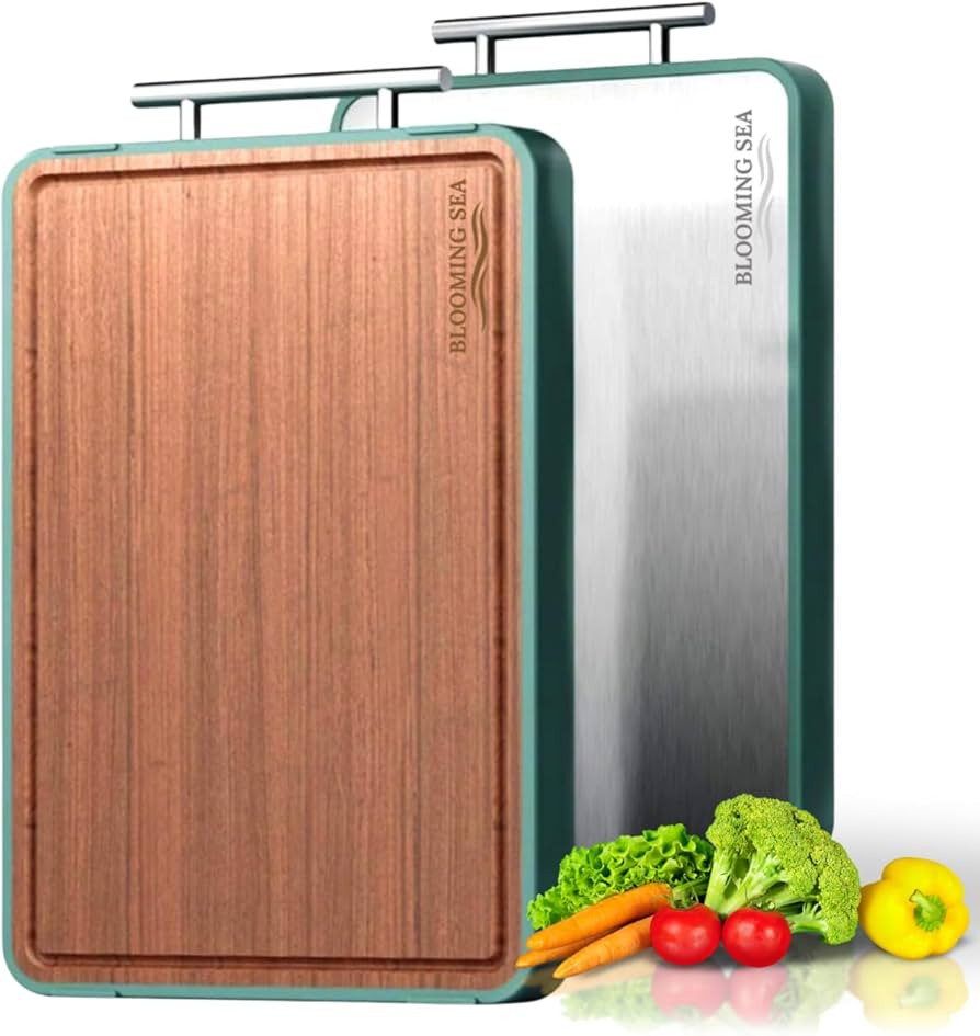 Double-Sided Cutting Board – Generously Sized Stainless Steel & Ebony Wood, Non-Slip Chopping B... | Amazon (US)