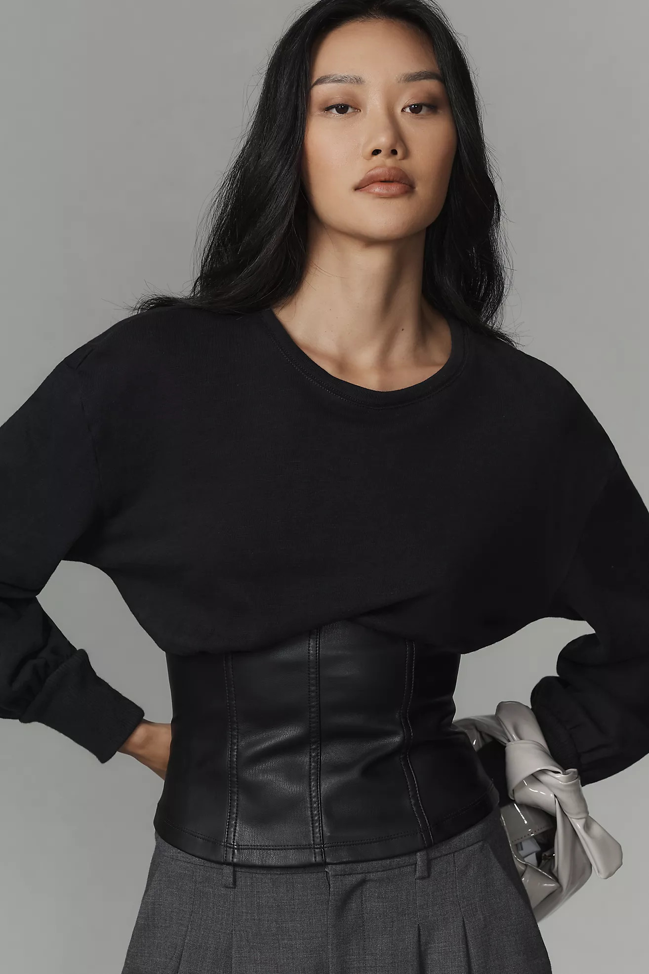 Pilcro Faux Leather Corset Sweatshirt | Anthropologie (US)