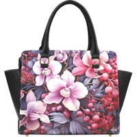 Orchids Floral Purse Handbag, Cute Flowers Pink Vegan Leather Designer Women Satchel Top Zip Handle Bag Shoulder Strap Ladies | Etsy (US)