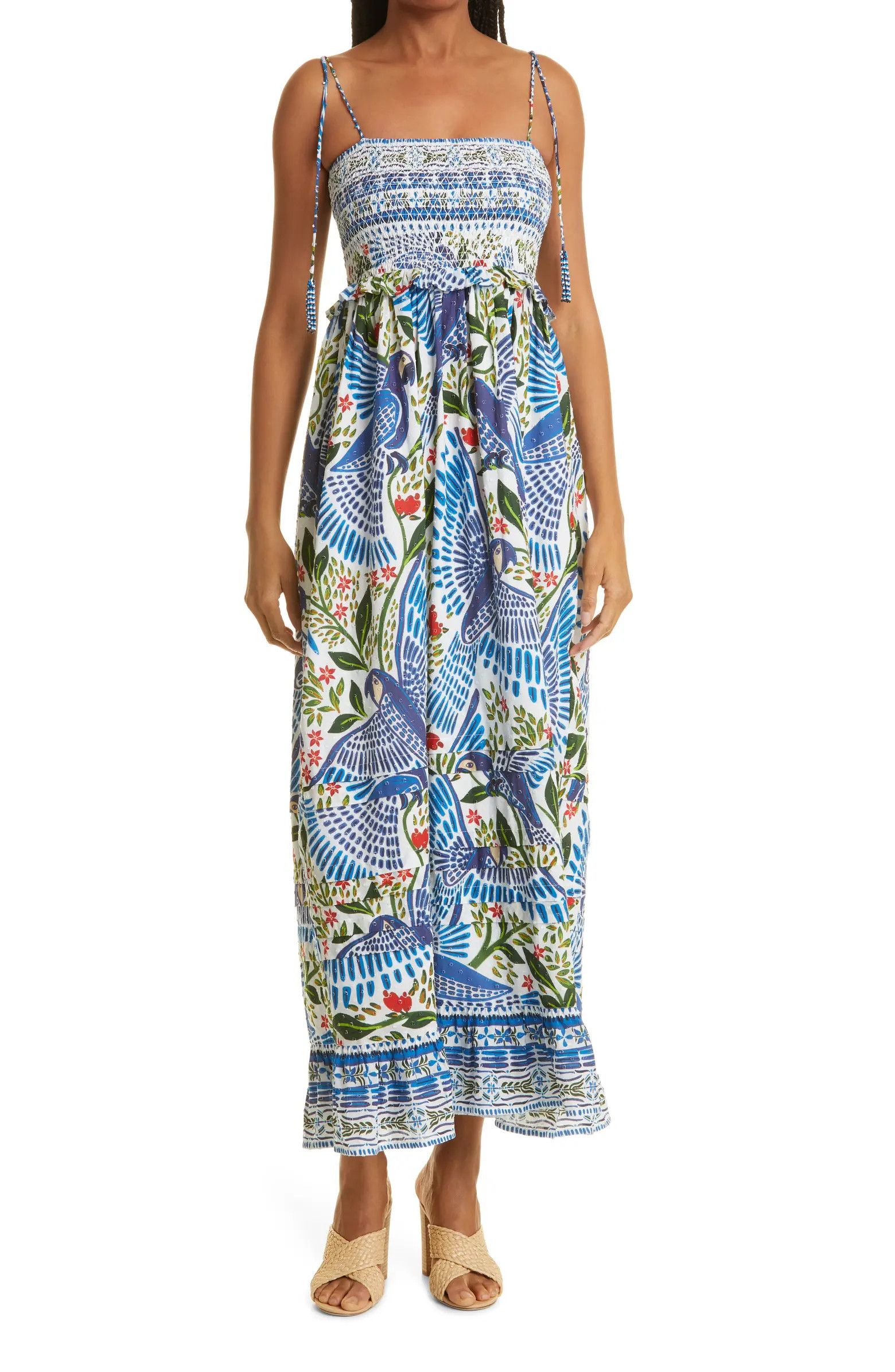 FARM Rio Macaw Flight Smocked Tiered Hem Cotton Dress | Nordstrom | Nordstrom