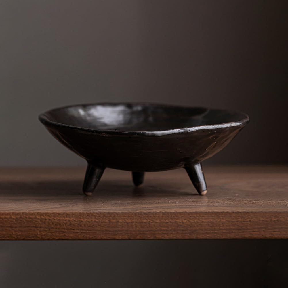 Retro Mini Tripod Black Decorative Bowl - 6 Inch Handmade Multi-Use Ceramic Tray for Snacks, Jewe... | Amazon (US)