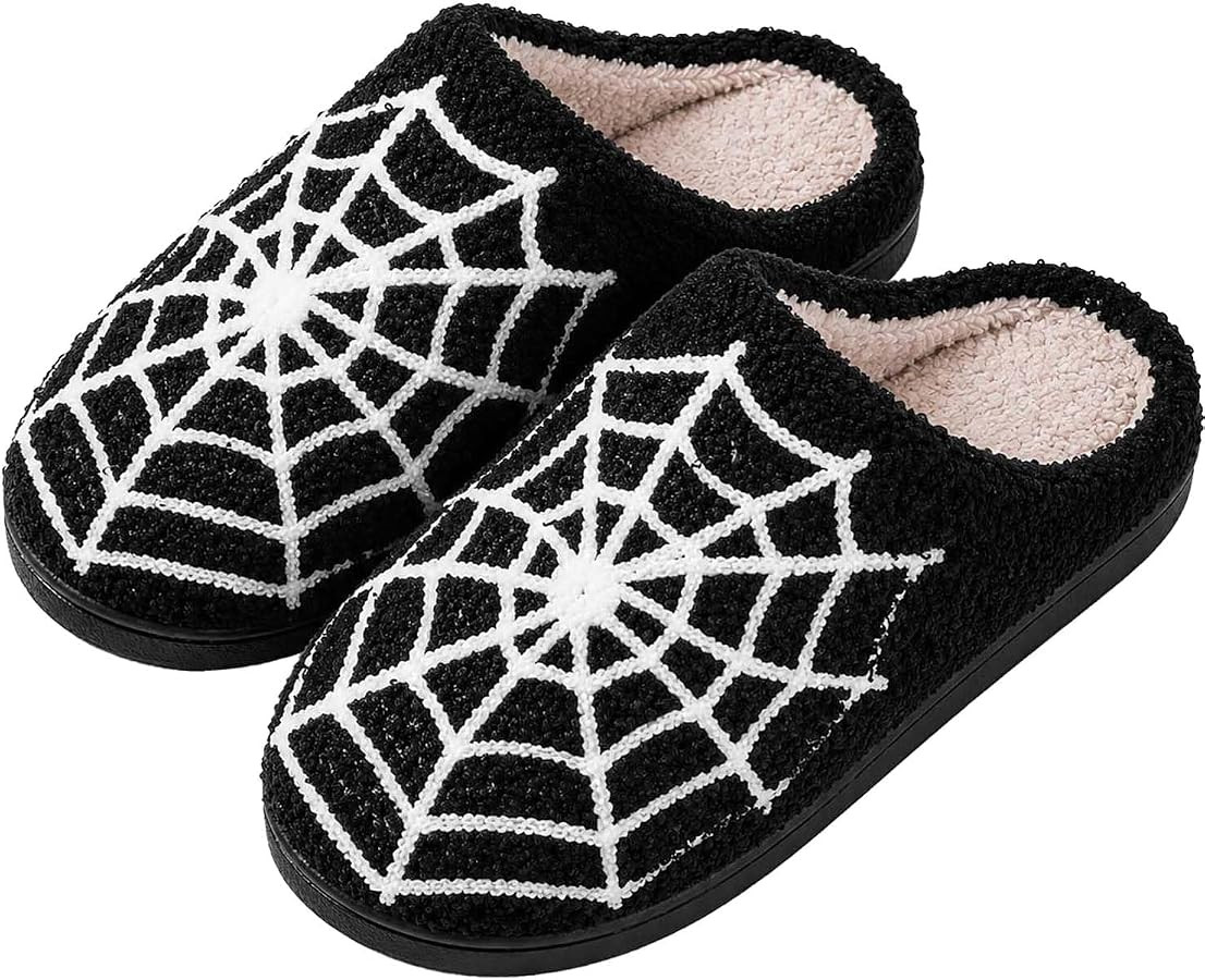 Halloween Slippers for Men Women Fluffy Plush Warm House Slippers with Ghost Pumpkin Bat Design N... | Amazon (US)