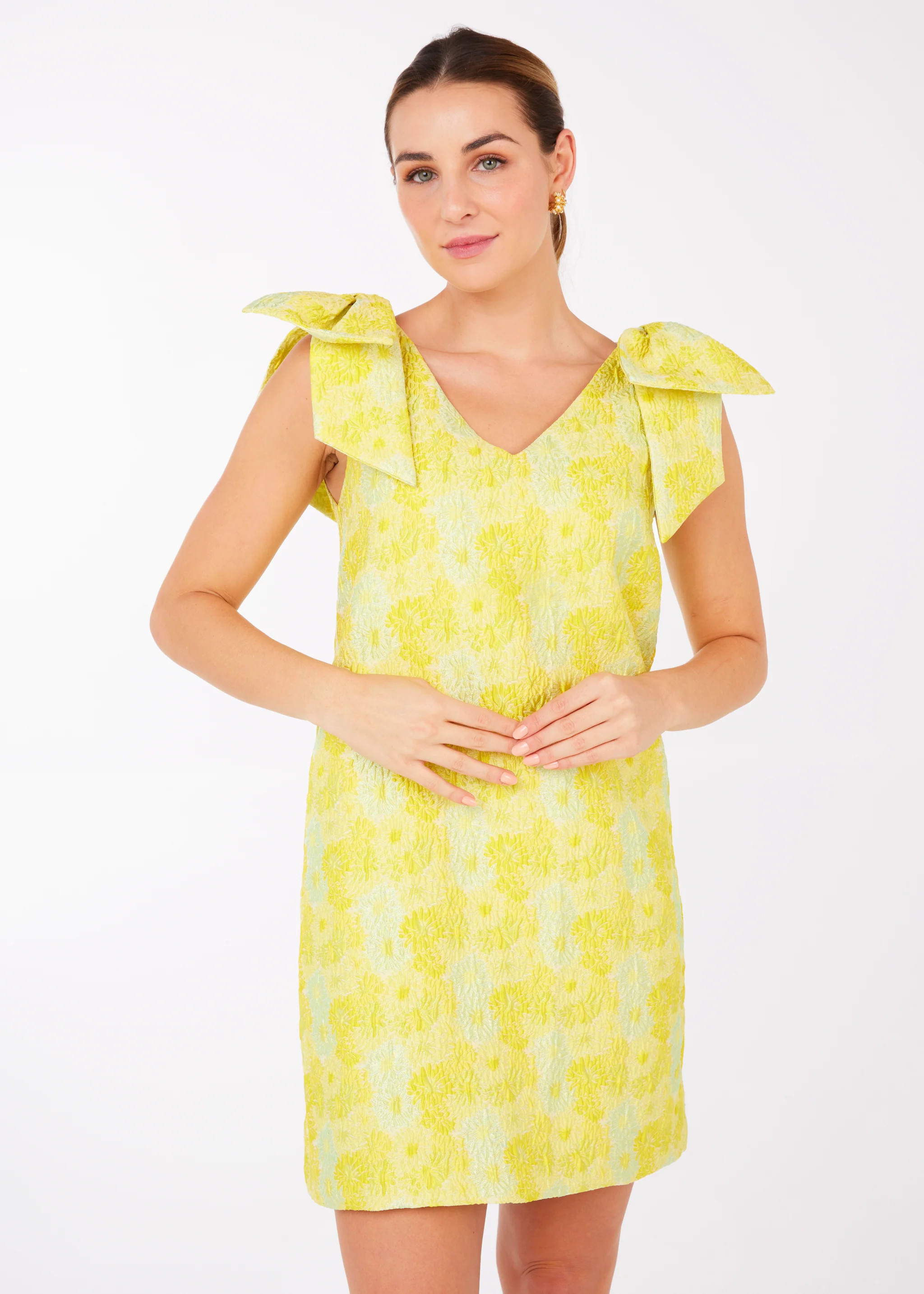 Meredith Dress Yellow Sunflower Jacquard | Abbey Glass
