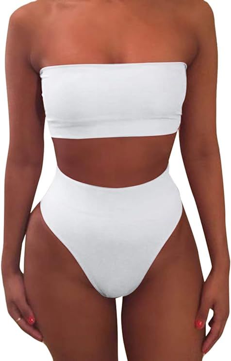 Pink Queen Women's Removable Strap Wrap Pad Cheeky High Waist Bikini Set Swimsuit | Amazon (US)