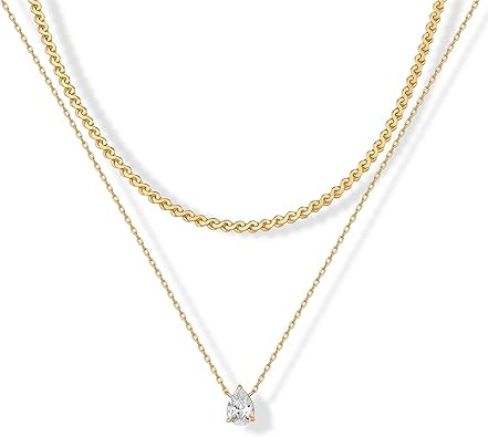 PAVOI 14K Gold Plated Twisted Singapore Chain Layering Choker with Round Solitaire and Serpentine... | Amazon (US)