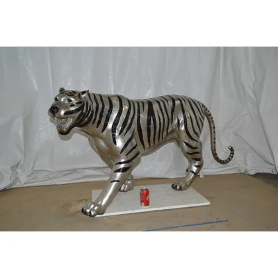 Tiger Bronze Statue With Black And Silver Finish - Size: 80"L X 15"W X 34"H. | Wayfair North America