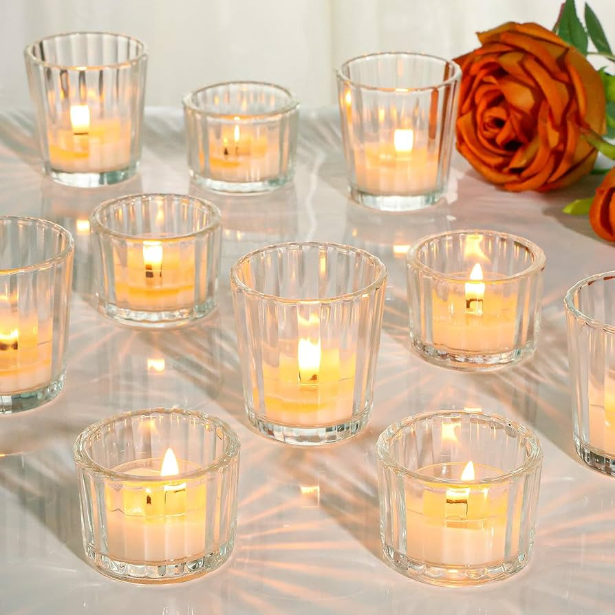 24 Pcs Ribbed Clear Votive Candle Holders – Glass Tea Light Candle Holder for Weddings, Baby Sh... | Amazon (US)