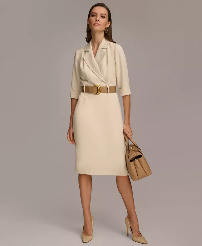 Women's Belted Midi Jacket Dress | Macy's