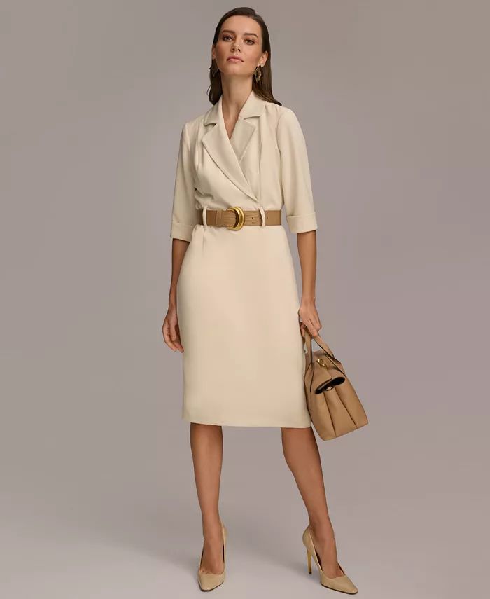 Women's Belted Midi Jacket Dress | Macy's