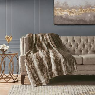 Marselle Brown Faux Fur Throw Blanket | The Home Depot