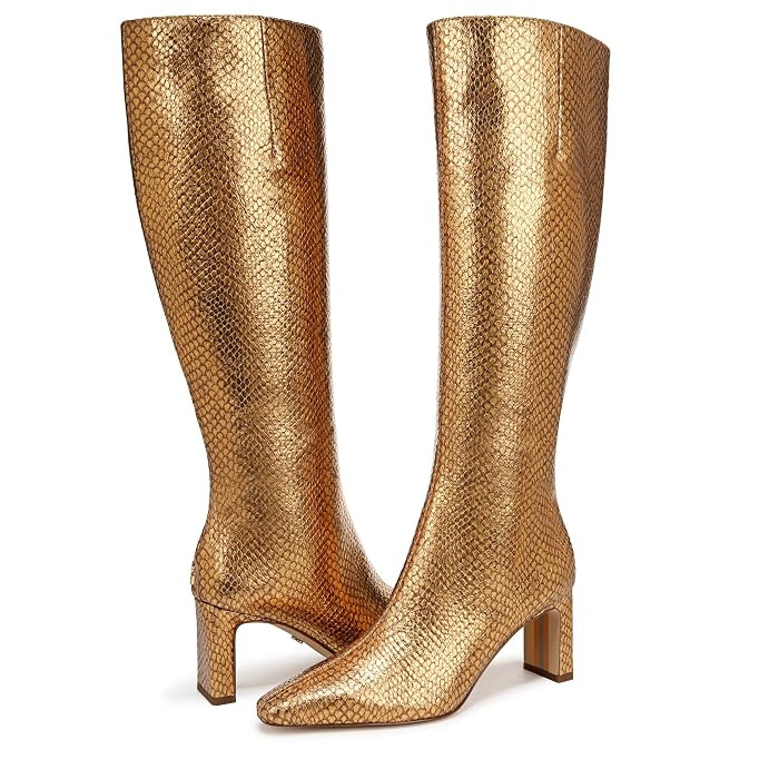 Sam Edelman Sylvia Wide Calf Women's Shoes Medallion Gold Snake Wide Calf : 9 M, Leather/Rubber | Zappos.com
