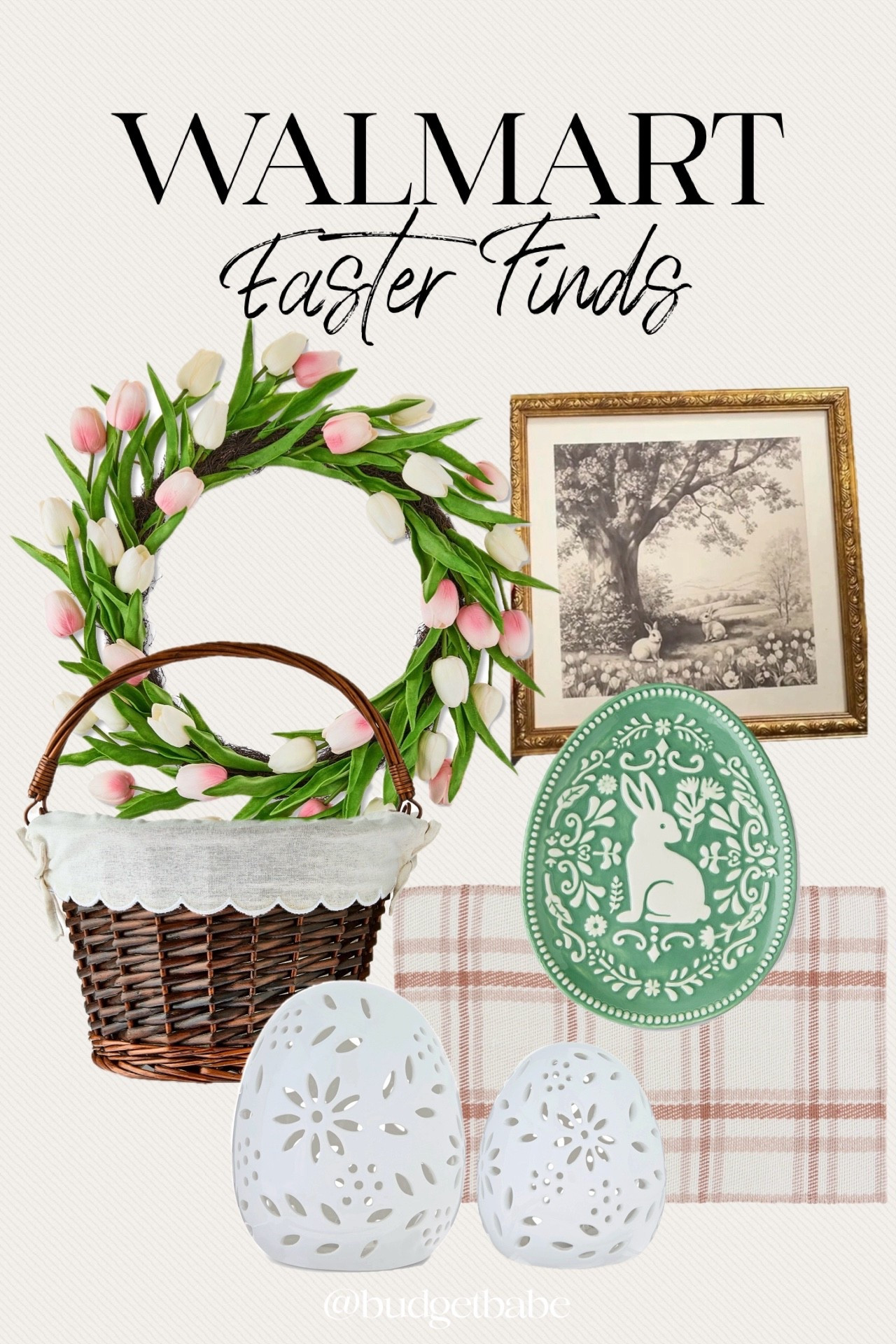 The best Walmart Easter finds, home decor, basket, entryway, spring wreath, artwork and decorative ceramic eggs (they light up!) #walmarthome 