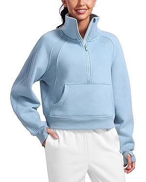 CRZ YOGA Womens Fleece Lined Half Zipper Sweatshirts Funnel Neck Long Sleeve Oversized Pullover H... | Amazon (US)