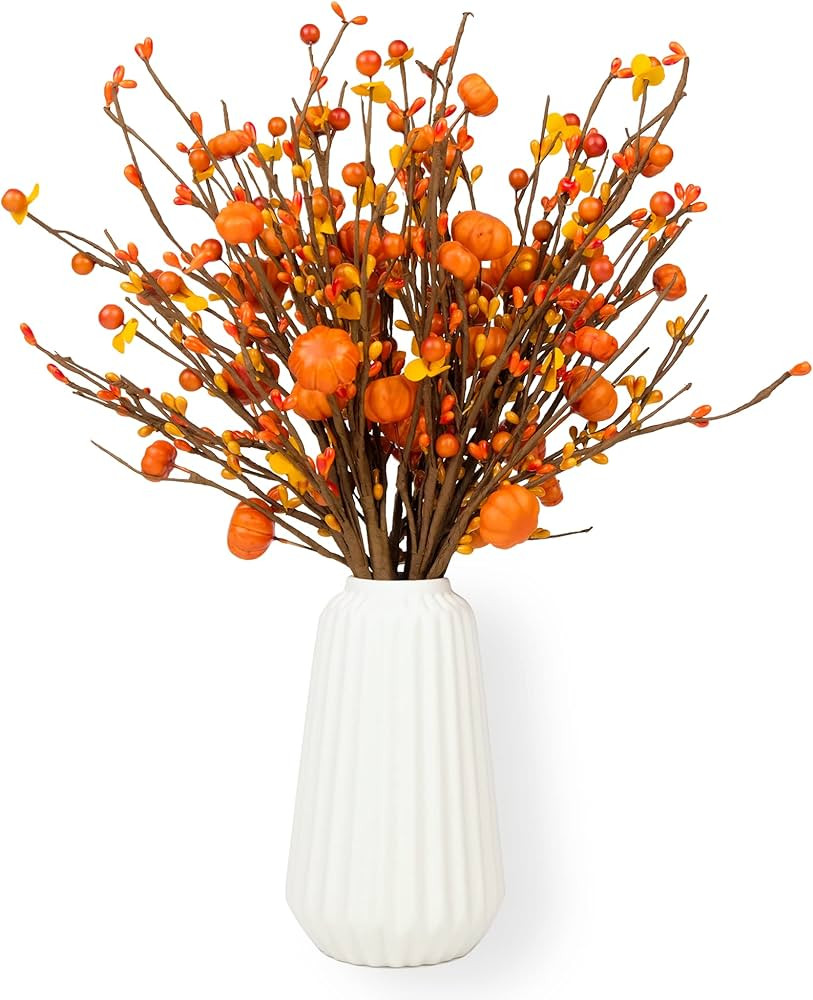 Fall Stems for Vases 6 Pack, 16.5" Artificial Berry Stems for Autumn Farmhouse with Pumpkin Orang... | Amazon (US)