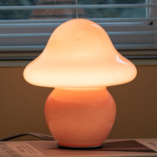 HEQET Mushroom Lamp Pink Glass Mushroom Table Lamp for Bedrooms, Living Room, Aesthetic Lamps for Bedroom, Cute Bedside Lamp | Amazon (US)