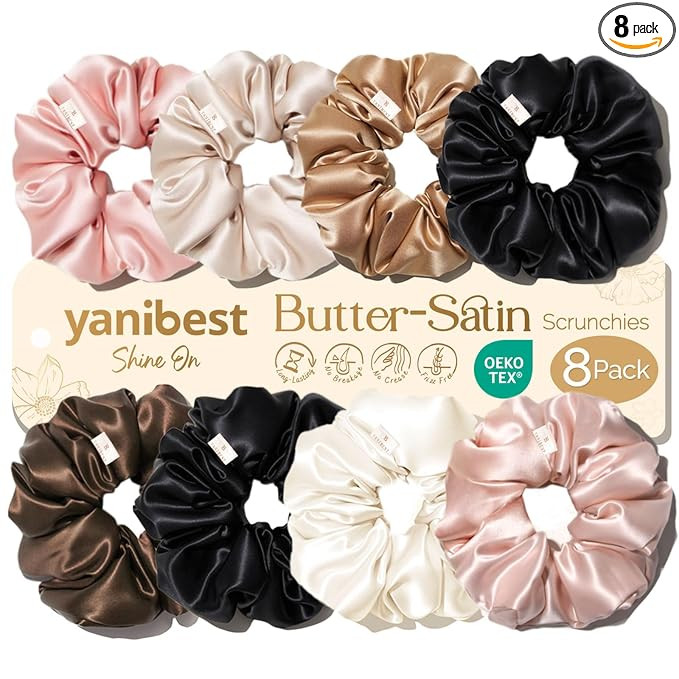 Yanibest 8 Pcs Satin Scrunchies - Silk Scrunchies Ponytail Holders, Soft Satin Hair Ties No Damag... | Amazon (US)