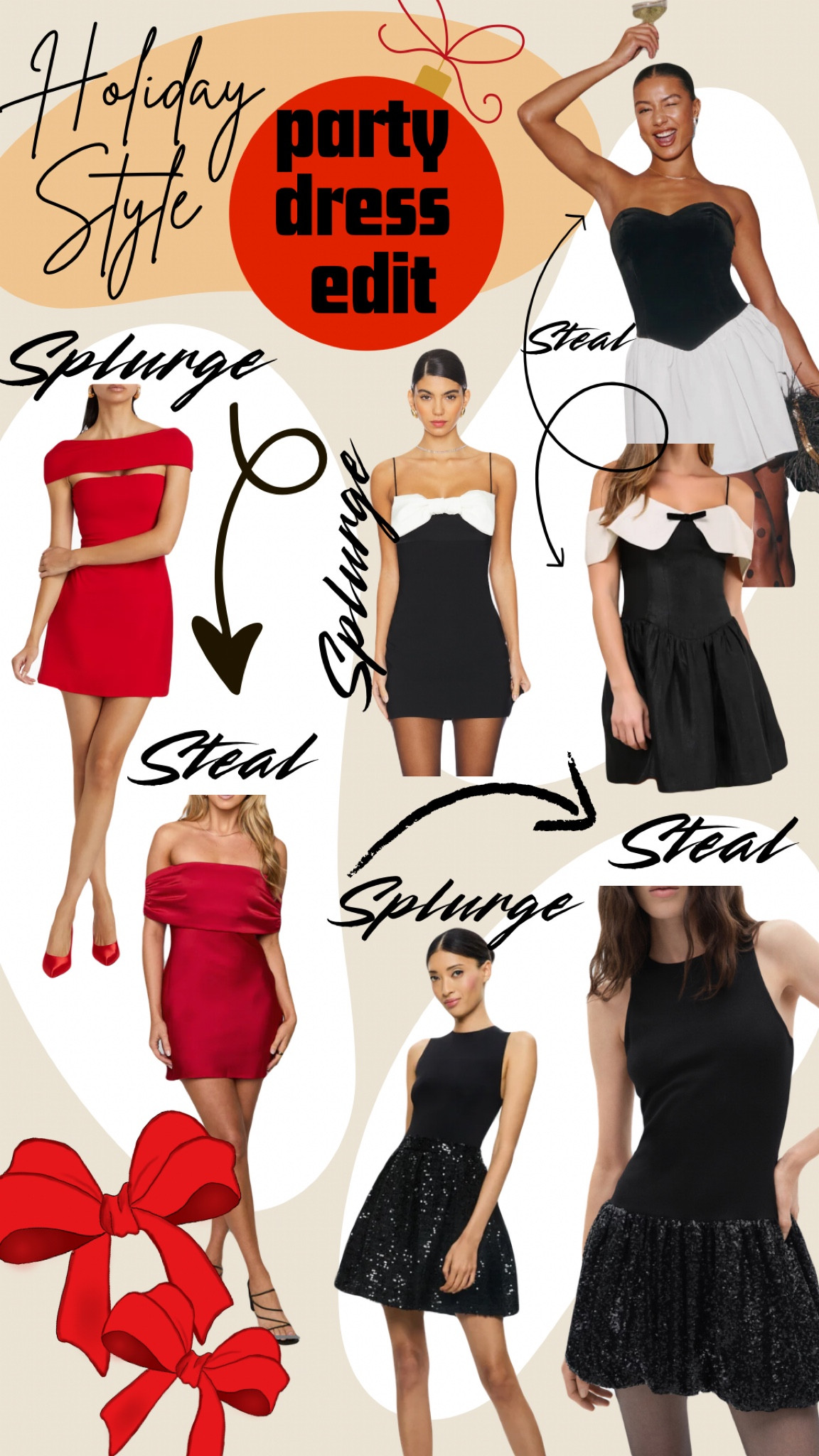 Holiday style: party dress edit! Splurge or steal! Red dresses, bow details, drop waist, sparkle and shine. 

#LTKFindsUnder100 #LTKHoliday #LTKParties