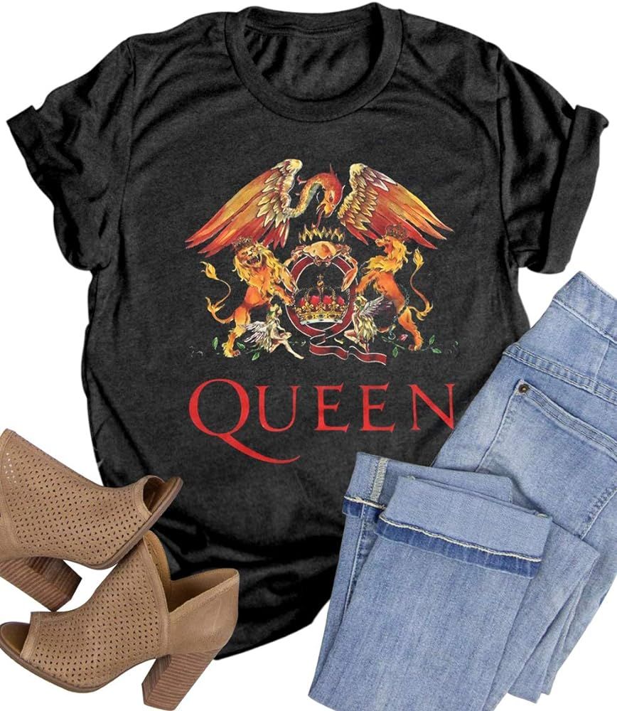 Women Vintage Rock Band T Shirt Fashion Rock Music Graphic Tees Shirt Summer Short Sleeve Casual Tee | Amazon (US)
