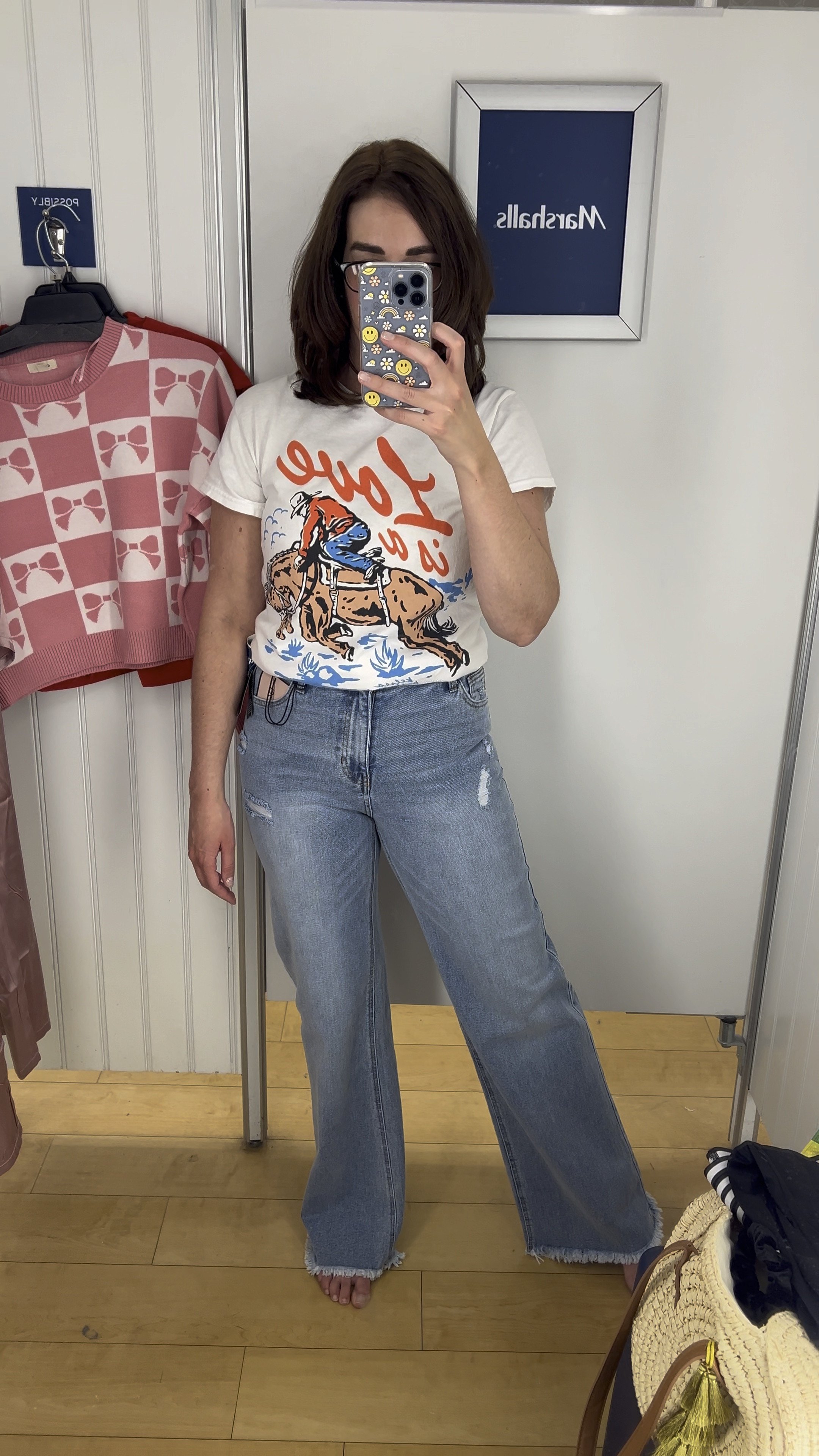 Cowboy Graphic tee (size small). High waisted wide leg jeans (size 5). #tee #tshirt #graphictee #graphictshirt #jeans #denim #highwaistedjeans #highwaisteddenim Jeans 

#LTKStyleTip #LTKFindsUnder100 #LTKSeasonal