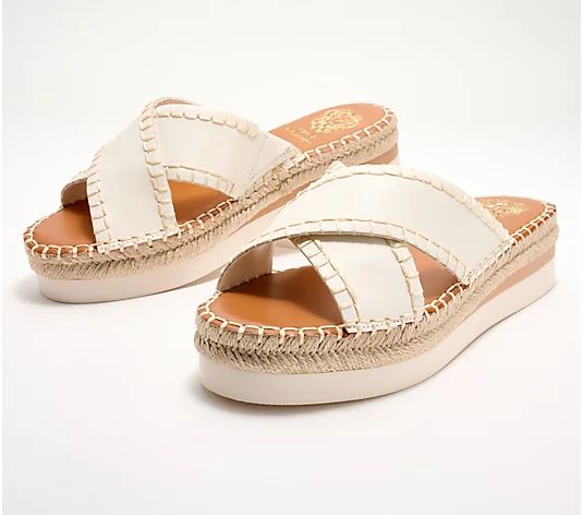 Vince Camuto Leather Crossband Slide Sandals - Belinsda | QVC